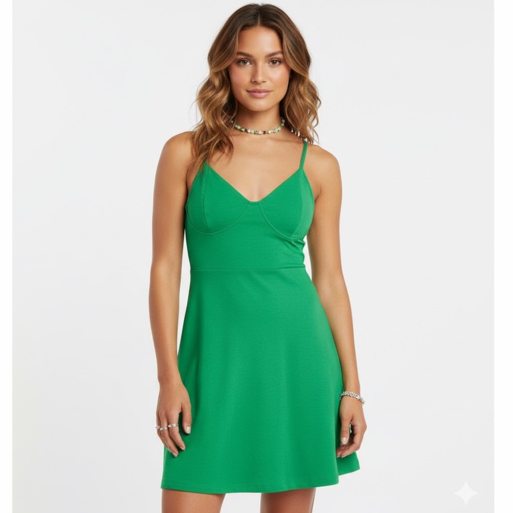 Wild Fable Green Ribbed Fit &‎ Flare Mini Dress | Spaghetti Straps | Size S